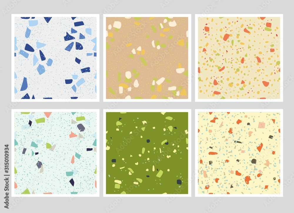 Terrazzo six mix color texture seamless pattern design. Abstract background pastel color wallpaper vector.