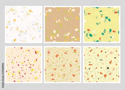 Terrazzo six mix color texture seamless pattern design. Abstract background pastel color wallpaper vector.