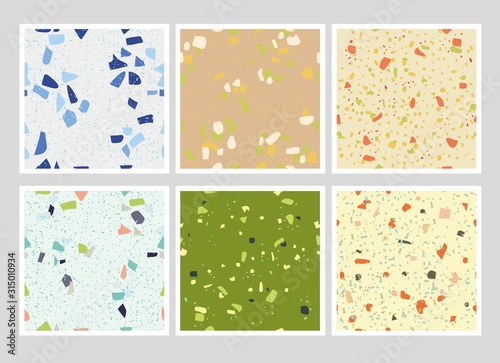 Terrazzo six mix color texture seamless pattern design. Abstract background pastel color wallpaper vector.
