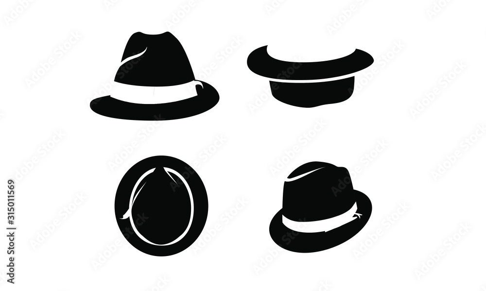 collection black fedora hat icon logo design illustration - obrazy, fototapety, plakaty 