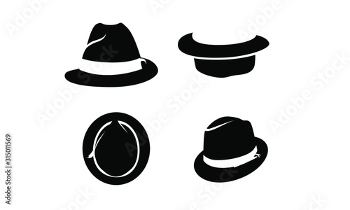 collection black fedora hat icon logo design illustration photo