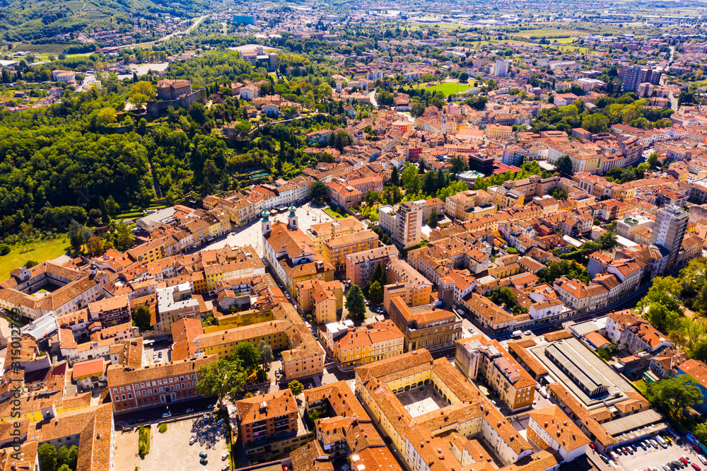 Obraz premium Panoramic view from drone on the city center Gorizia. Italy