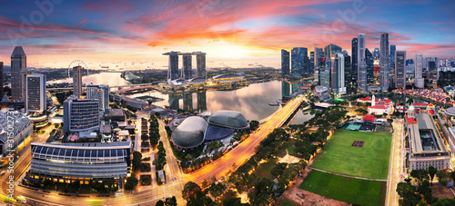 Photography Singapore city panoranora at sunrise with Marina bay