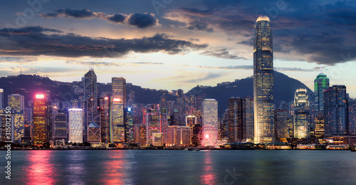 Photography Panorama of Victoria Harbor night view at Hong Kong, China