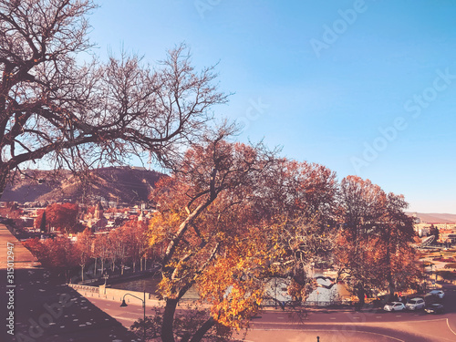 TBILISI, GEORGIA - December 17 2019: Beautiful landscape view of the old district. Old Tbilisi, winter in the city