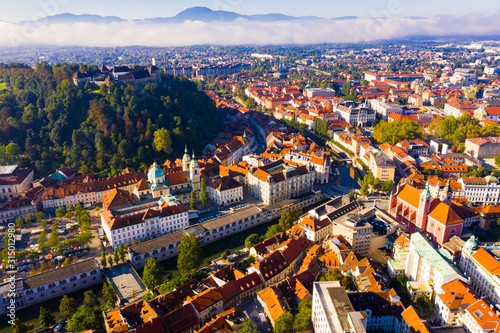 Panorama of the Slovenian capital Ljubljana in morning