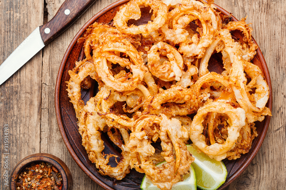 Fried squid rings breaded Fried squid rings breaded