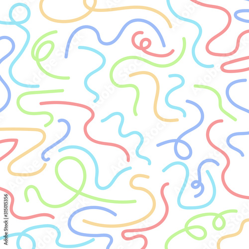 Abstract hand drawn wavy lines colorful isolated on white background.