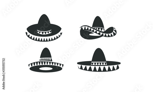 set of Sombrero hat black logo icon design illustration photo