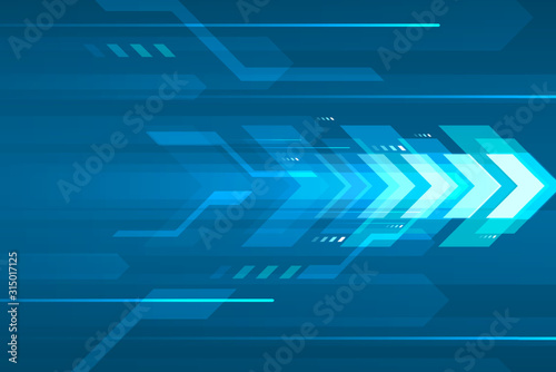 Arrow speed abstract blue background, communication data transfer technology concept.