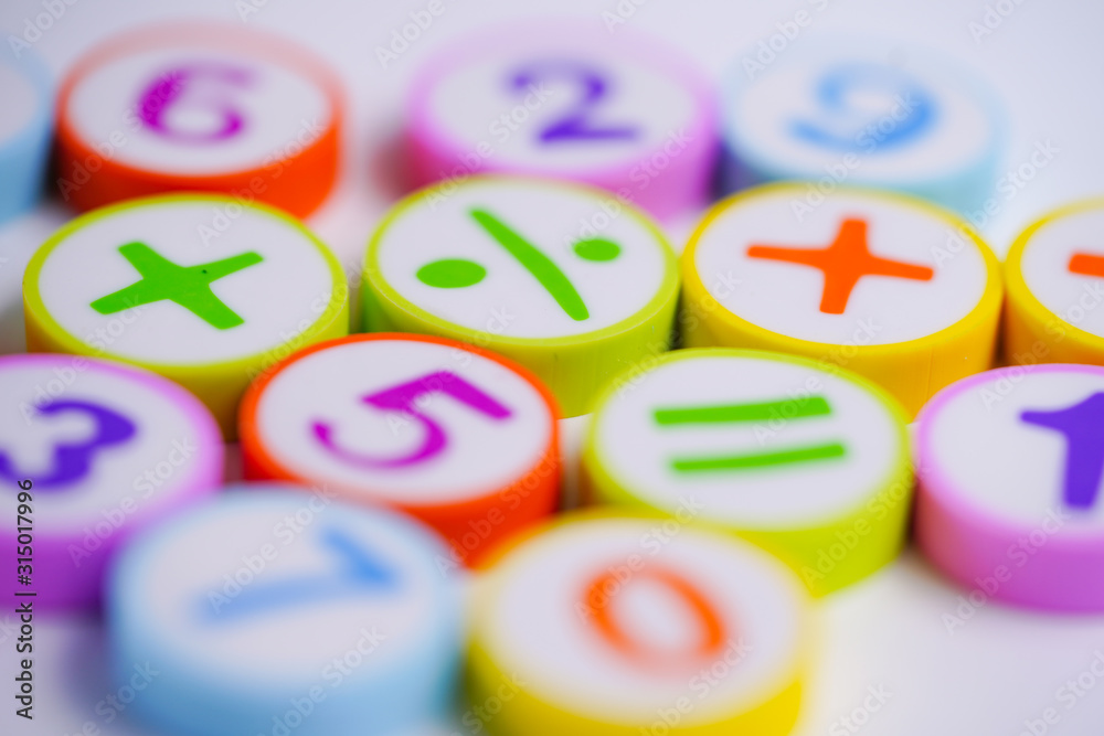 Fototapeta premium Math Number colorful on white background : Education study mathematics learning teach concept.