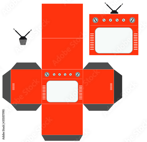 Vintage television model for print to paper cut and glue