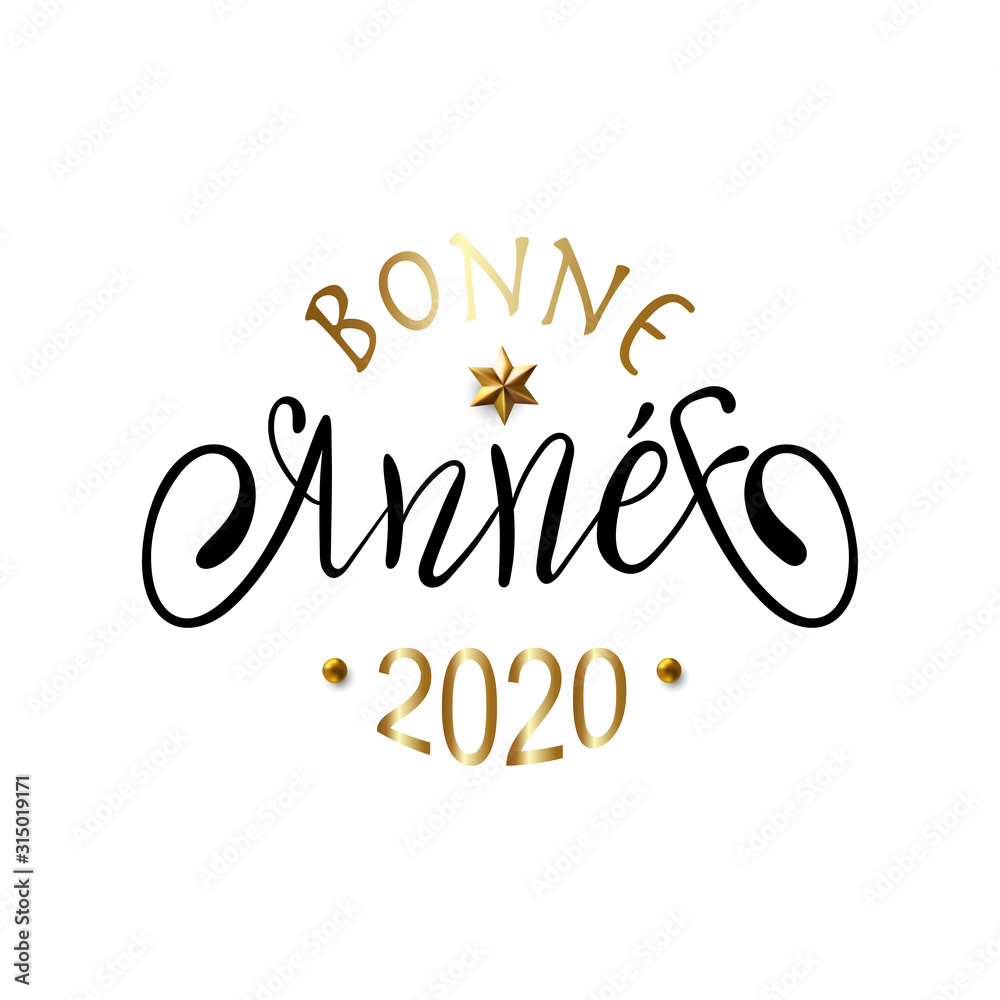 Bonne Annee - Happy New Year in  French greeting card with typographic design Lettering