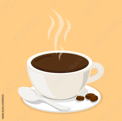 Hot white cup coffee with beans vector