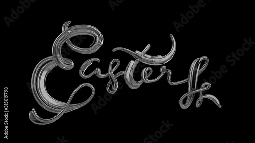 Happy Easter background with lettering made by ice isolate on black background. Invitation realistic 3d illustration greeting card, ad, promotion, poster, flyer, web-banner, article, social media