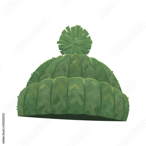 Green knitted winter warm hat with pompom