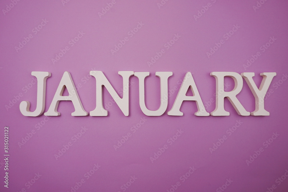 January alphabet letters on purple background