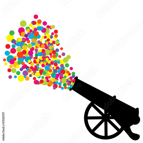 Abstract illustration with cannon silhouette and colored bubbles
