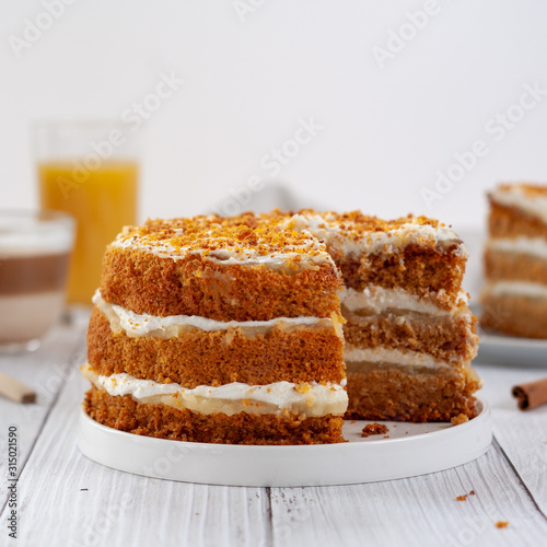 Healthy homemade carrot cake with apples and cottage cheese