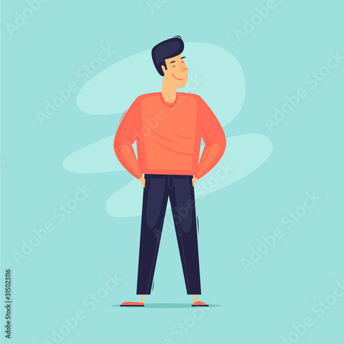 Confident man. Flat design vector illustration.	