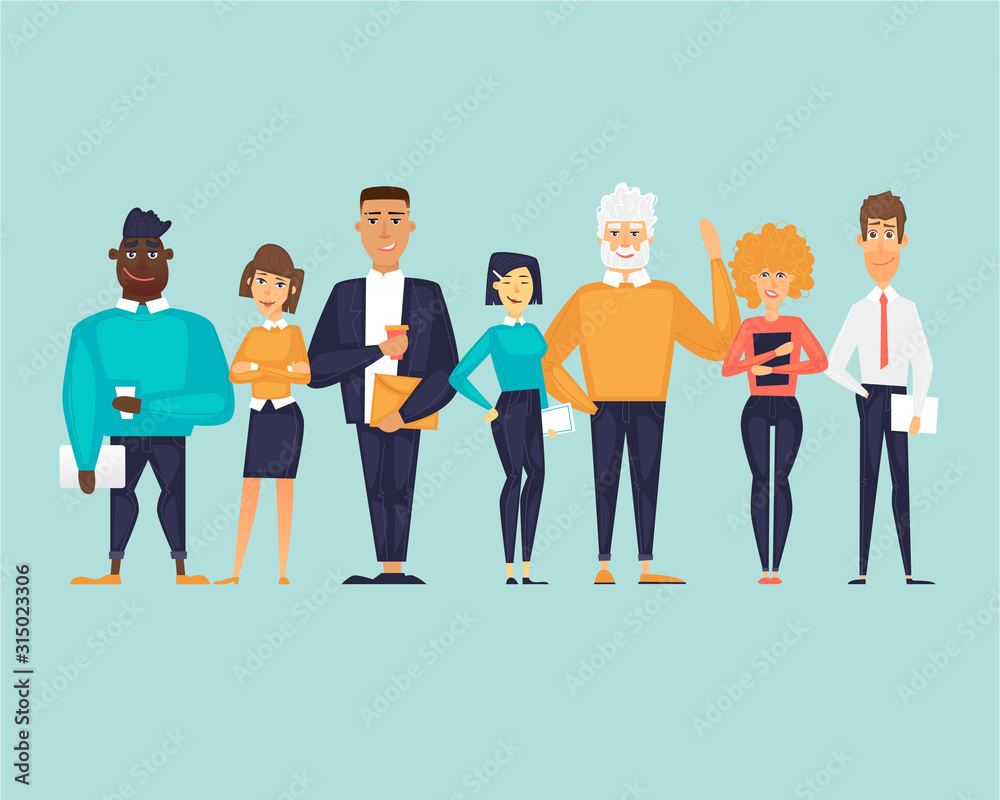Fototapeta premium Multinational team. Flat design vector illustration. 