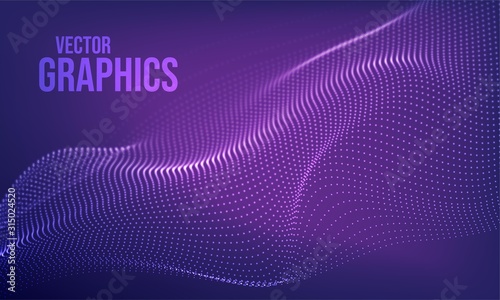 Futuristic 3d wave abstract background. Wavy line dots. Technology concept. Big data vector illustration.