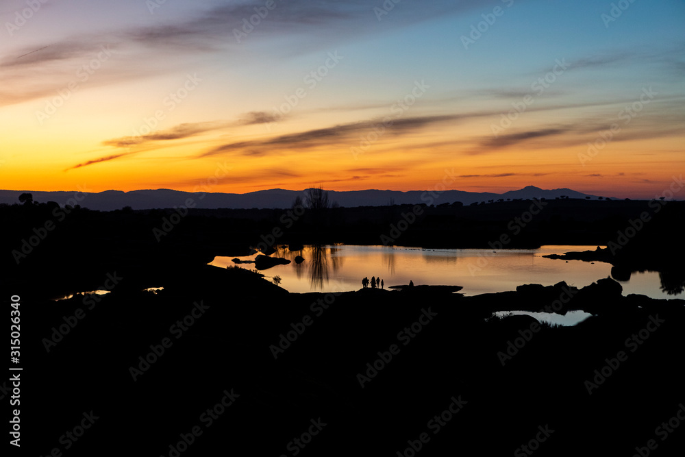 Sunset in the natural area of ​​the Extremadura region