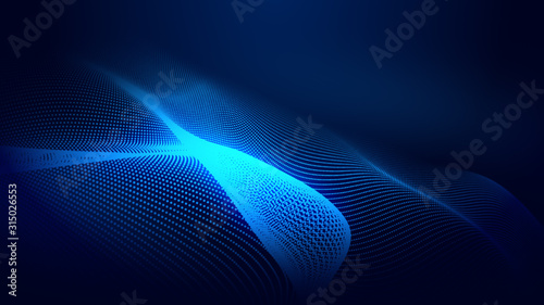 Dot blue wave light screen gradient texture background. Abstract technology big data digital background. 3d rendering.