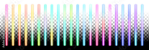 Rainbow neon lights. Glowing sticks. Fluorescent laser lines for both white and black backgrounds.