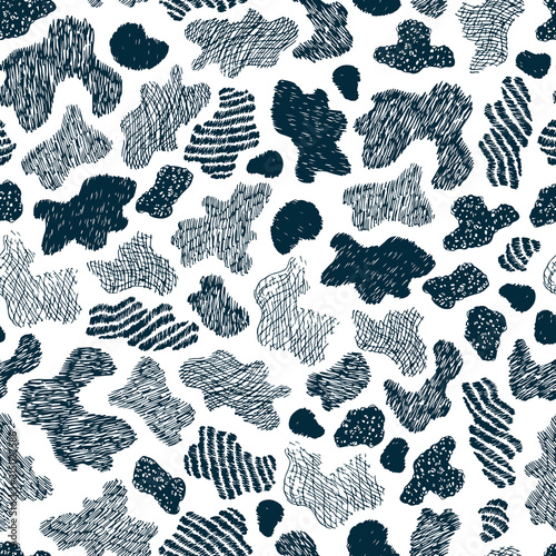 Stains Seamless Pattern. Hand Drawn Doodle Spots - Black and white Vector illustration © AllNikArt