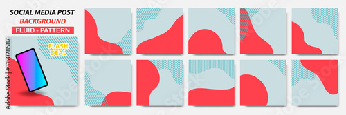 Set collection of square banner layout in red, turquoise color