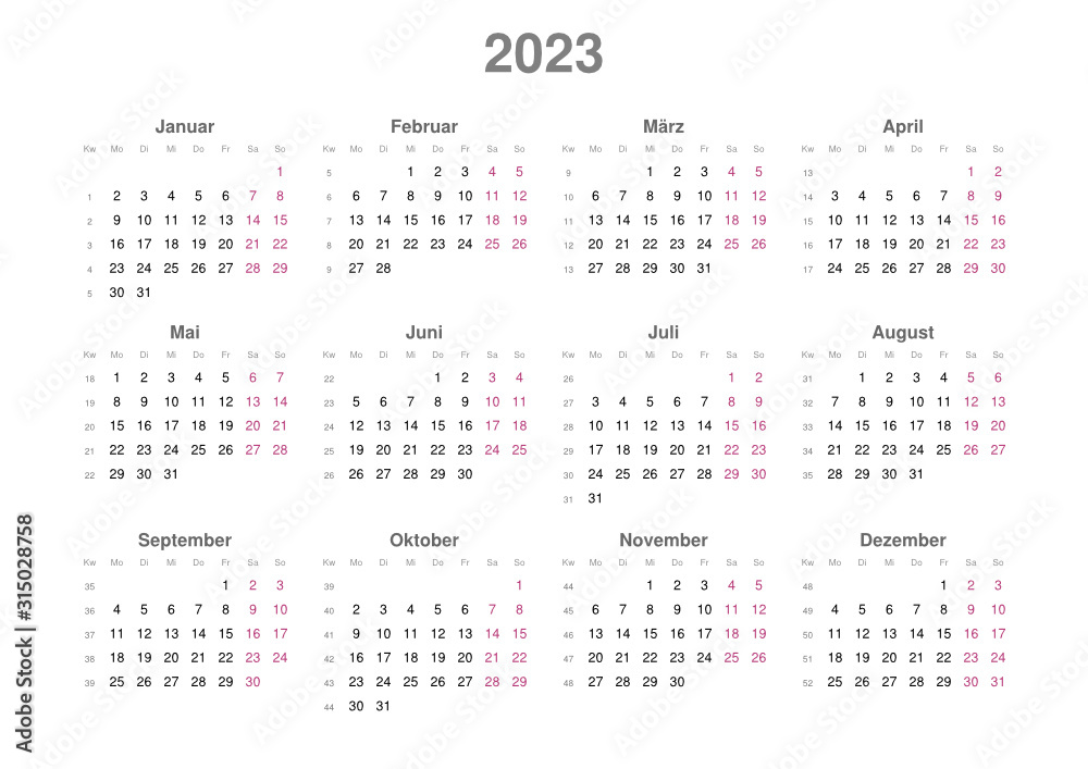 Kalender 2023, Querformat