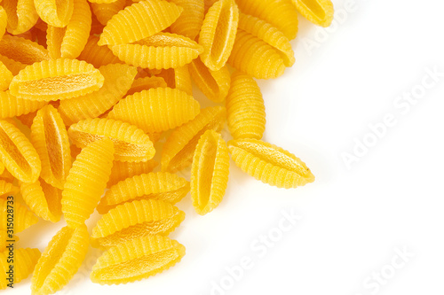 gnochetti sardi raw pasta isolated on white backrgound