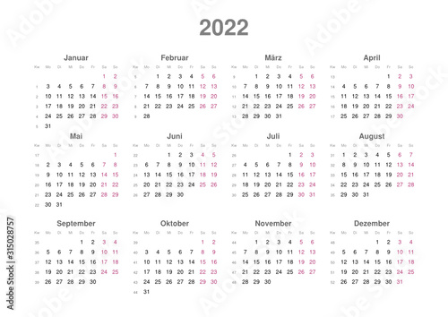 Kalender 2022, Querformat