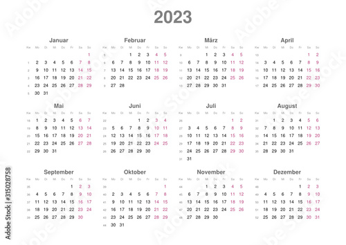 Kalender 2023, Querformat