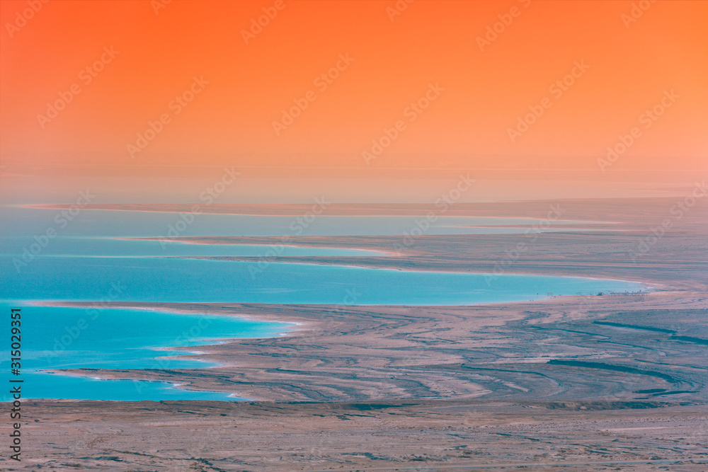 Sunrise over Dead Sea. Beautiful sea nature landscape