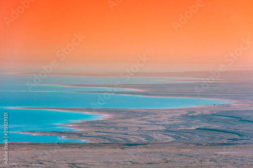Sunrise over Dead Sea. Beautiful sea nature landscape