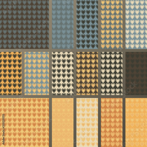 A set of 15 hearts seamless patterns and textures.