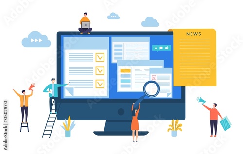 News update. Vector digital news, online newspaper concept. Site editing, content updating illustration. Newsletter and newspaper, communication and news online