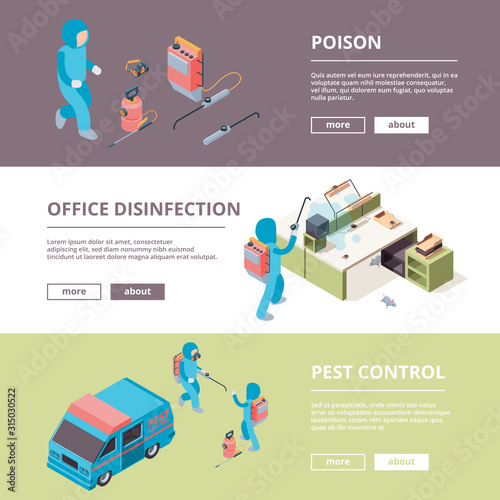 Pest. Safety chemical poison desinfection service vector banners advertisement pictures. Illustration prevention and exterminator, protective service