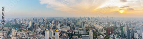 panorama of Bangkok, the capital of Thailand at sunset. evening time