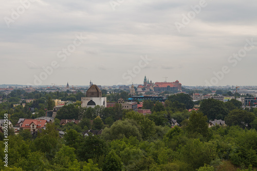 Cracow skyline with aerial view with a piece of constructive architecture - catholic seminarium