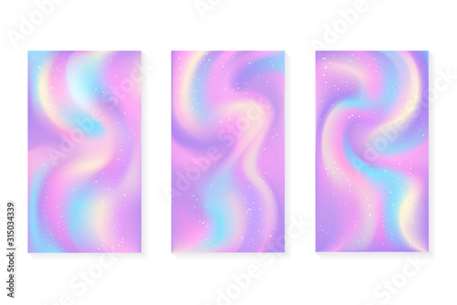Unicorn color gradient with glitter. Fantasy pastel ombre vector background with bokeh. Candy cotton abstract wallpaper 