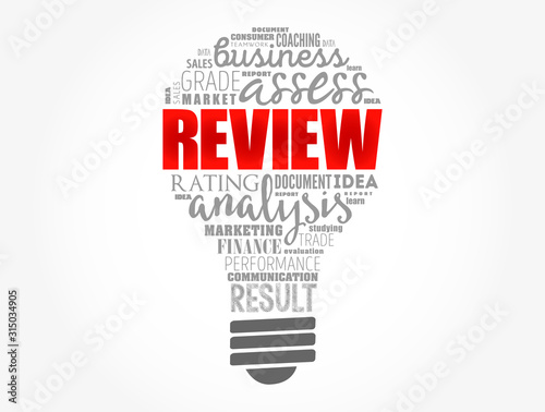 Review light bulb word cloud collage, business concept background