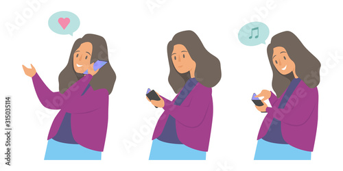 Foldable mobile phone flat vector illustration. The girl speaks on a folding phone, and then turns it into a tablet. Folding screens, flexible display, modern technology concept.