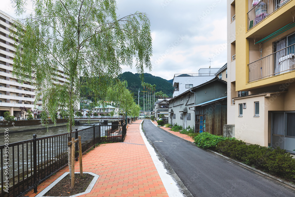 A small street in the Japanese city of Beppu. On summer day