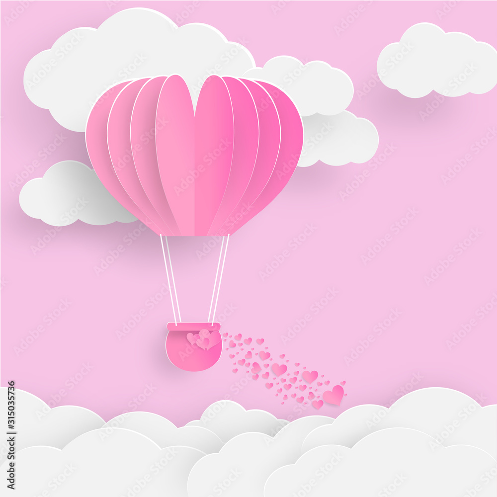 Paper pink balloon and pink background