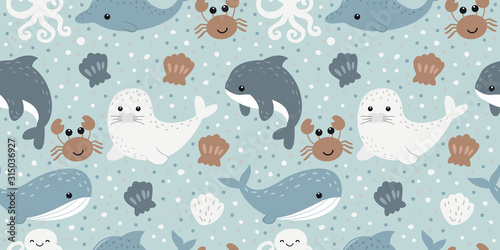 Photography cute sea life in seamless pattern