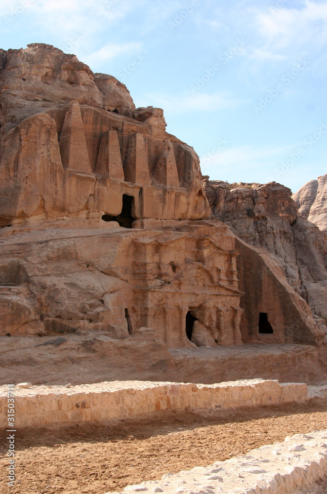 First tombs in Petra surroundings. Jordan