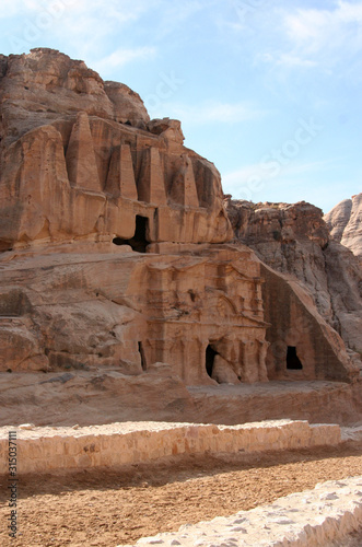 First tombs in Petra surroundings. Jordan